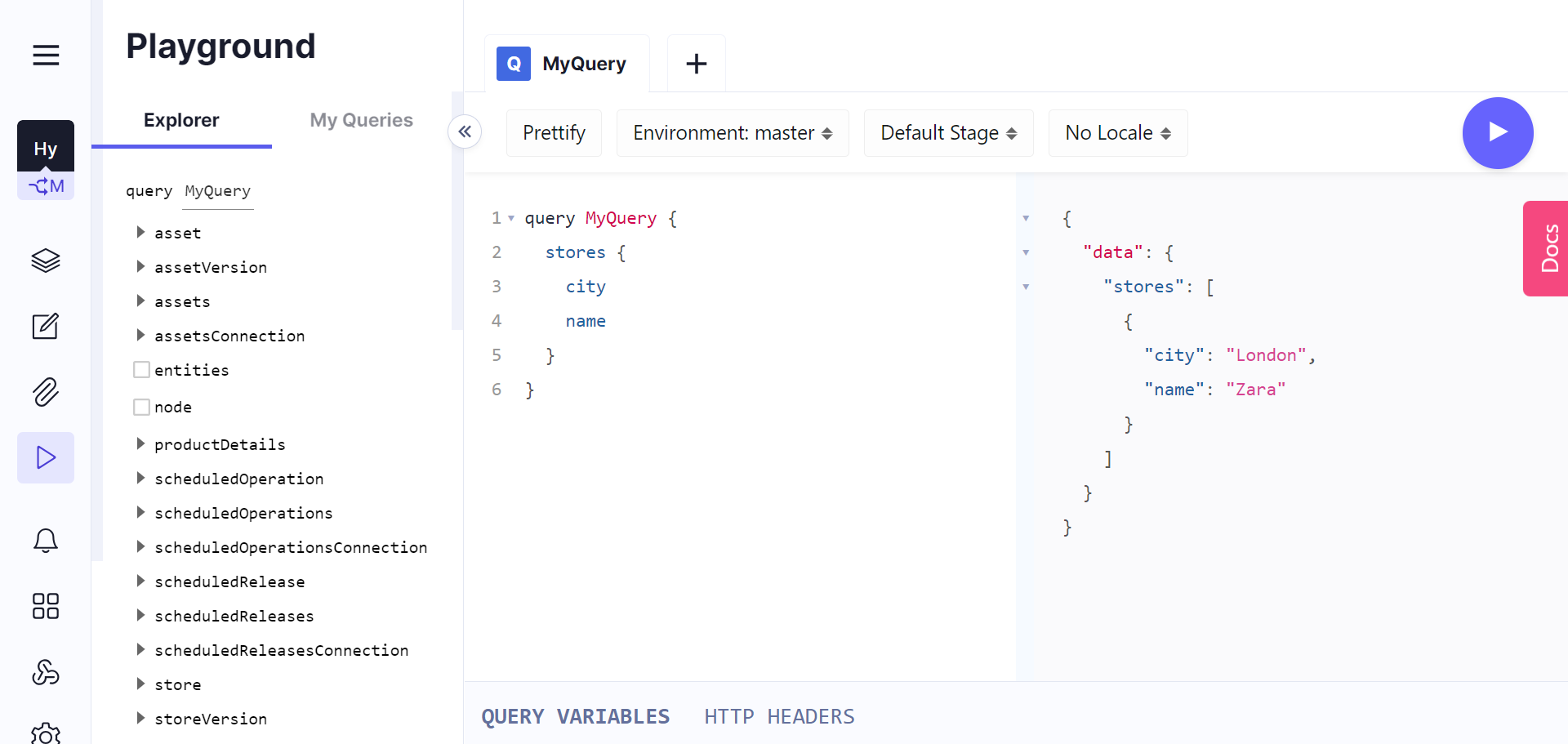 Query response for the store content