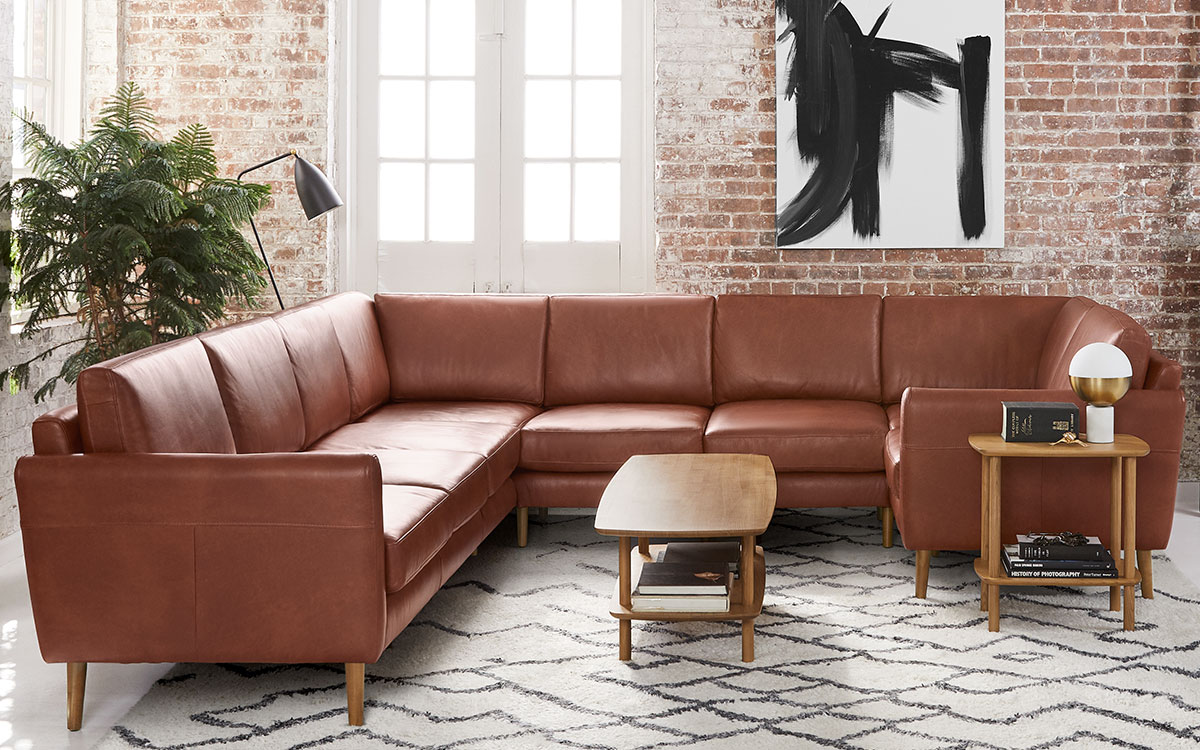 Chestnut store leather couch