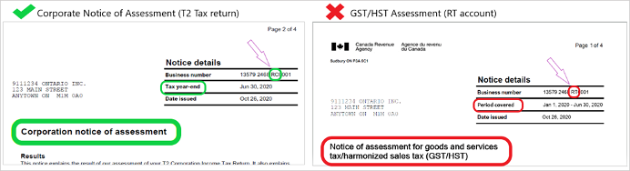 CRA Corporation Notice of Assessment-T2 Tax Return-RT Account.png