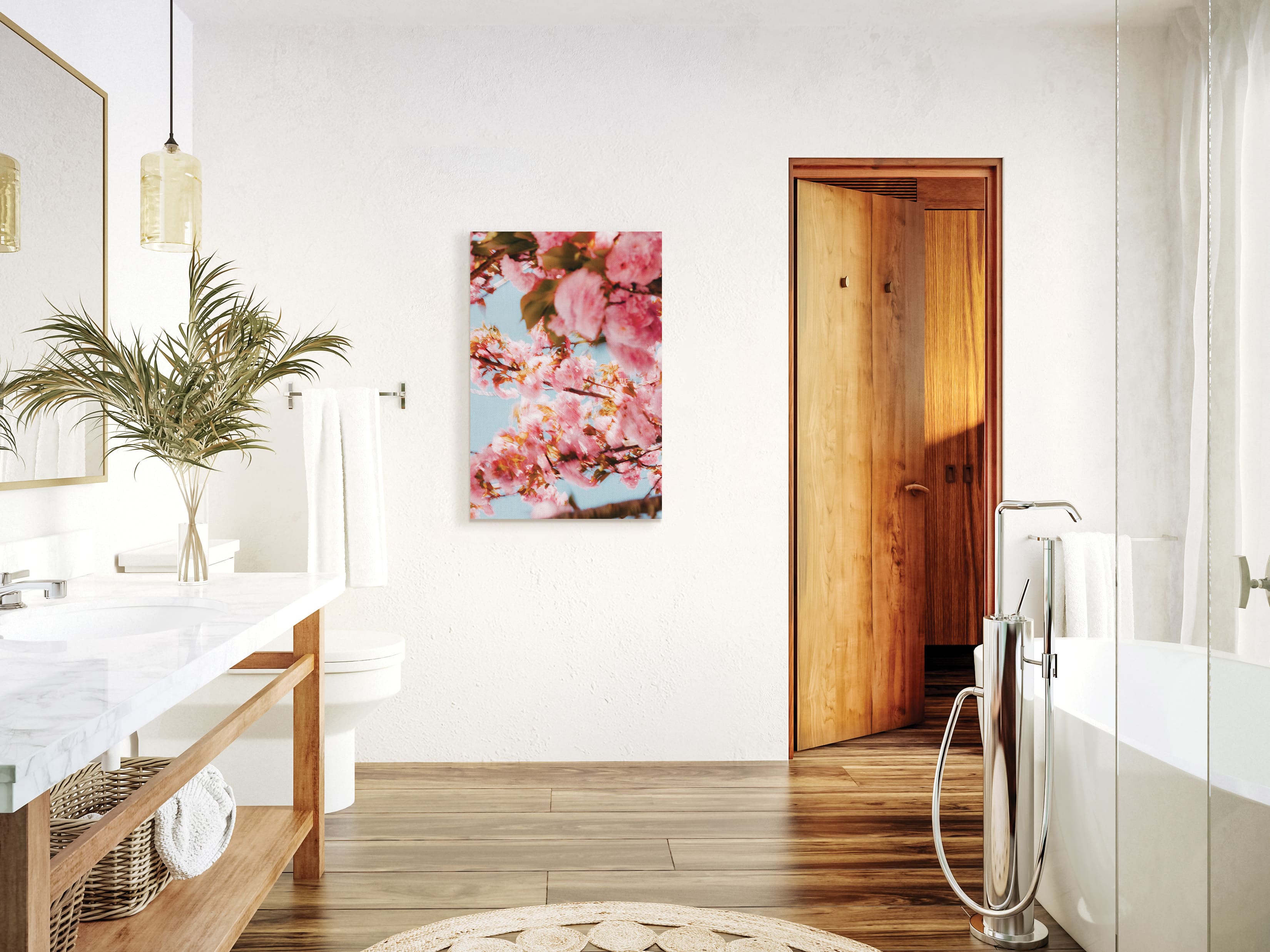 Canvas print in bathroom of flowers