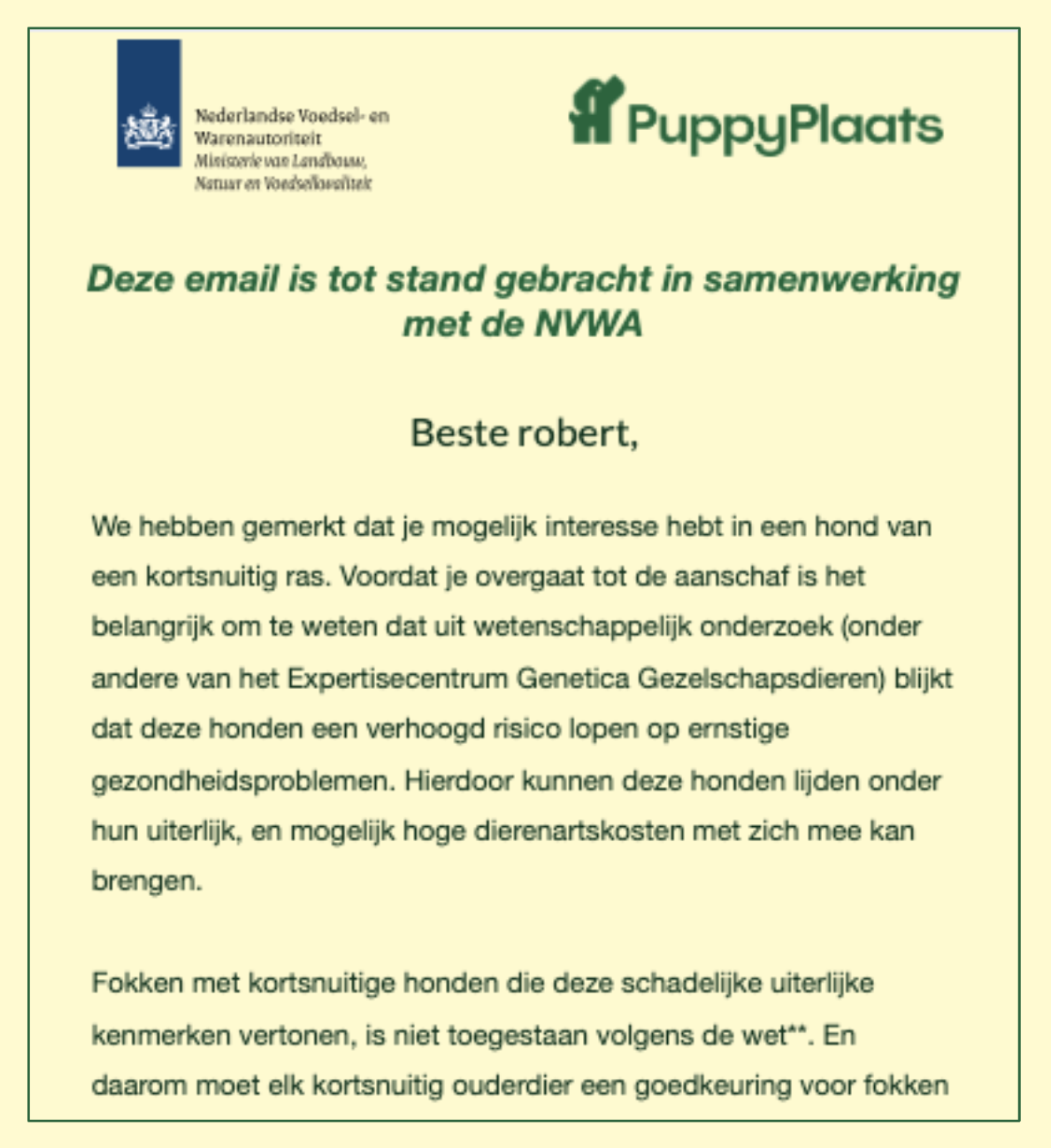 NVWA samenwerking PuppyPlaats