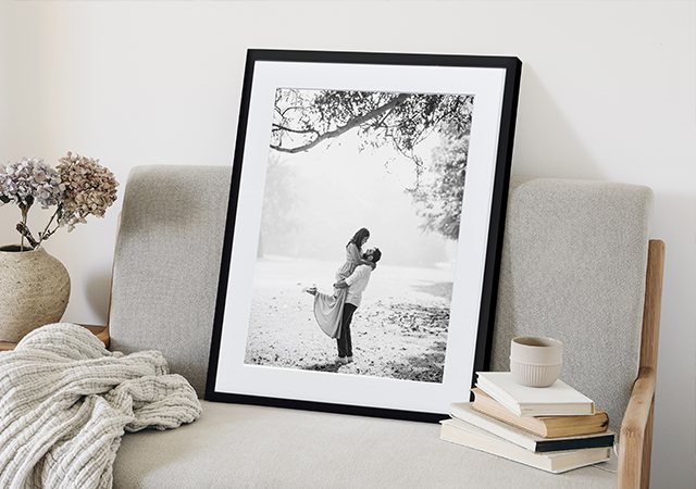 Framed print of a couple on their wedding day