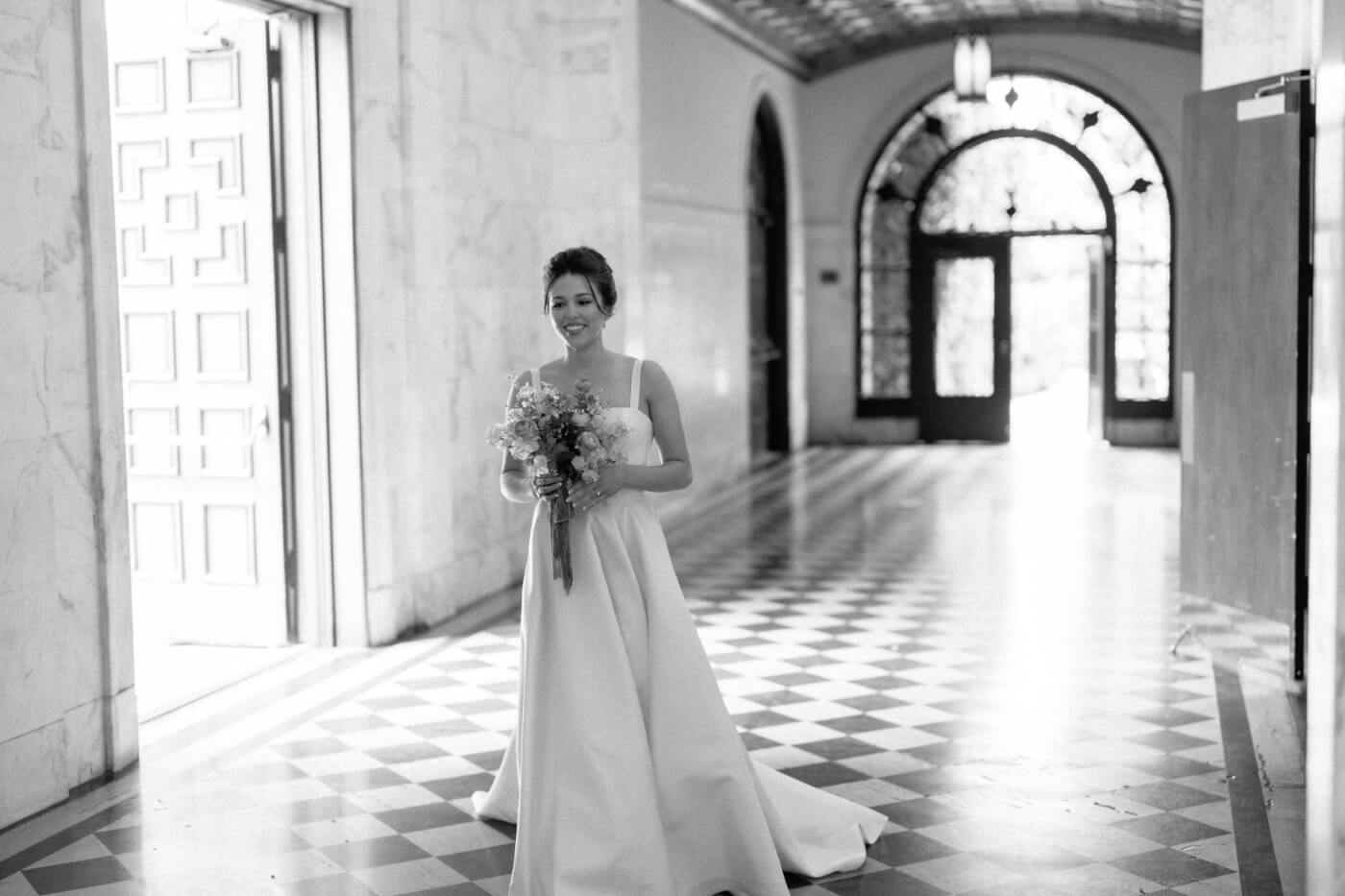 bride in vibiana hallway