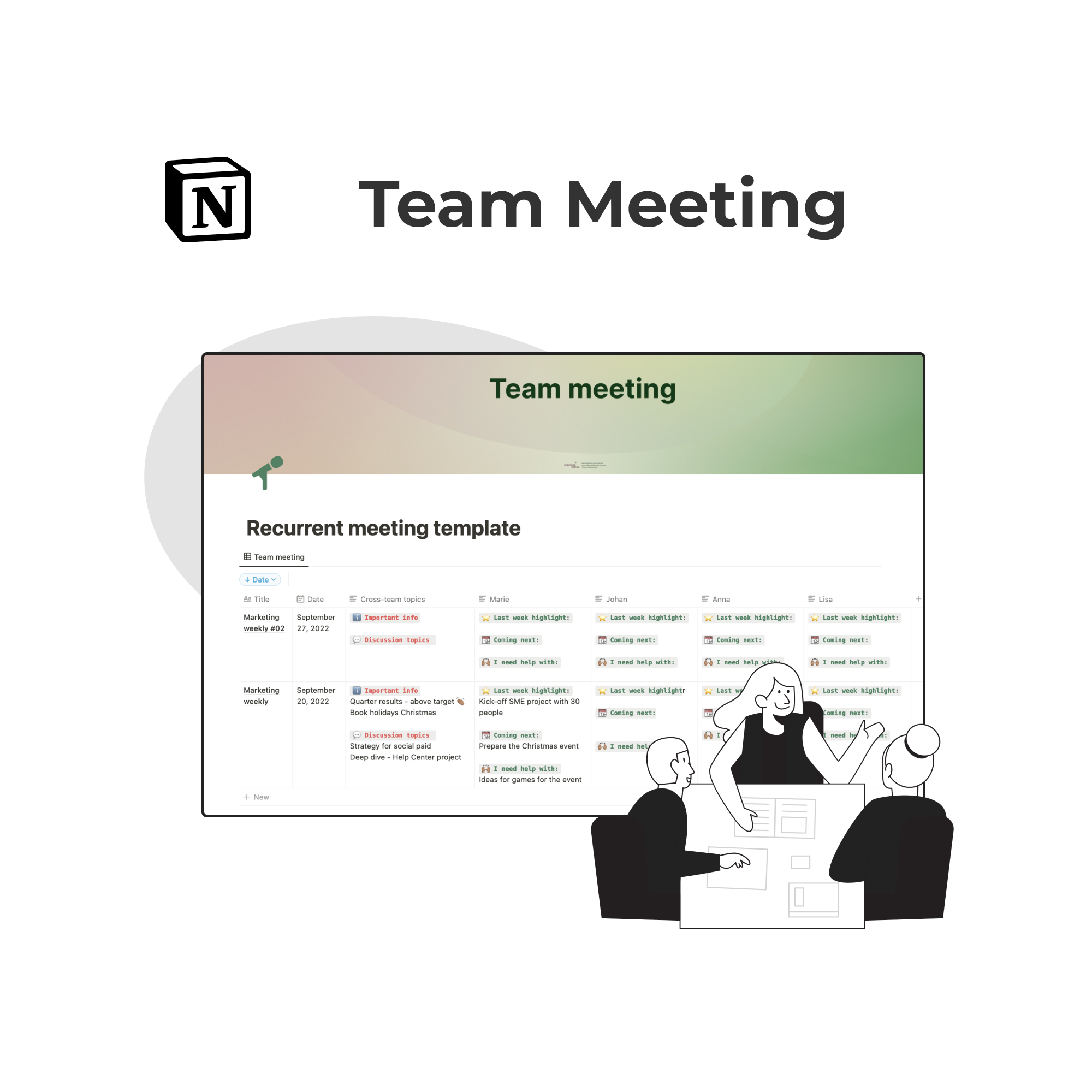 Notion team meeting template - keep meetings organized and actionable with this template on Etsy