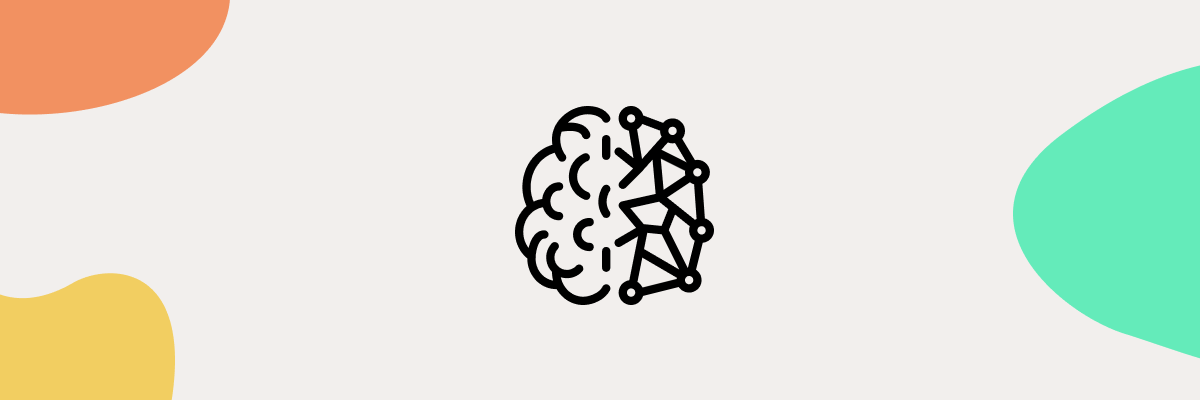 Line style icon of half human brain - half machine learning diagram represented as a connections between datapoints