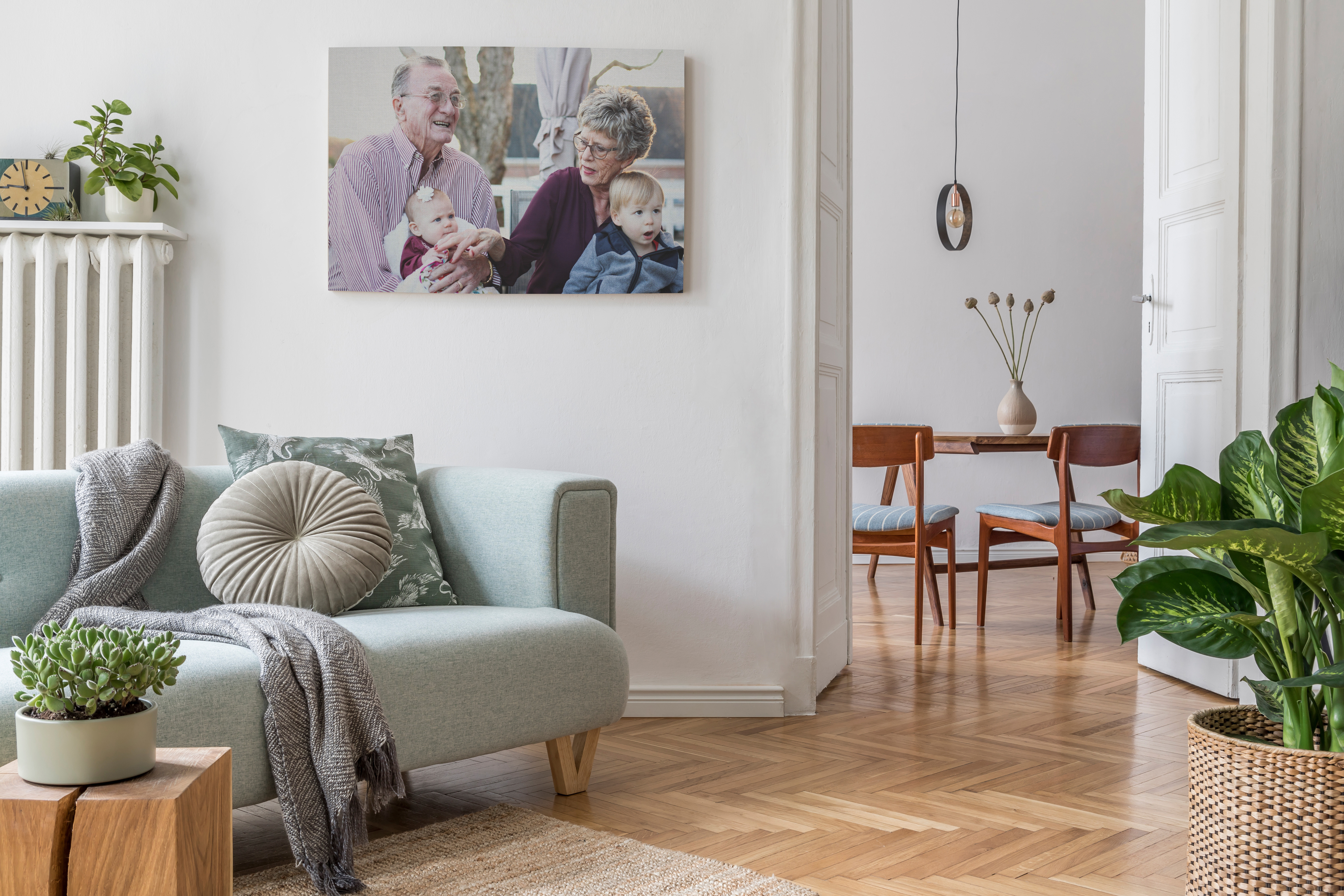 Canvas print of grandparents and grandchildren in living room