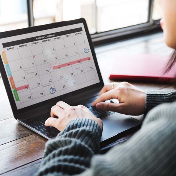 Woman looking at working schedule on laptop
