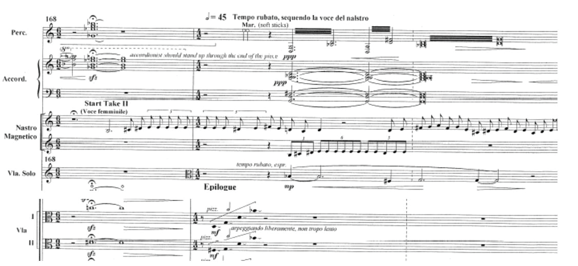 Example 3.D: Olivero, Orpheus’ Lament and the recorded voices (bars 168-170)