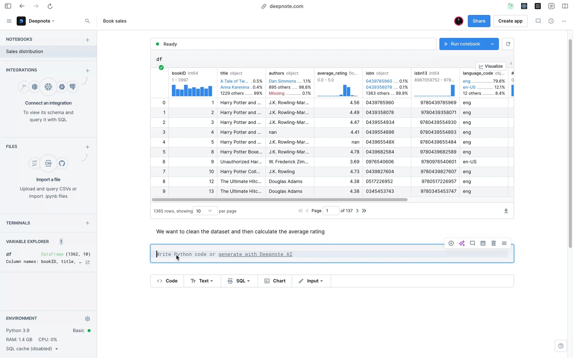 Copilot suggesting column names based on data from variable explorer