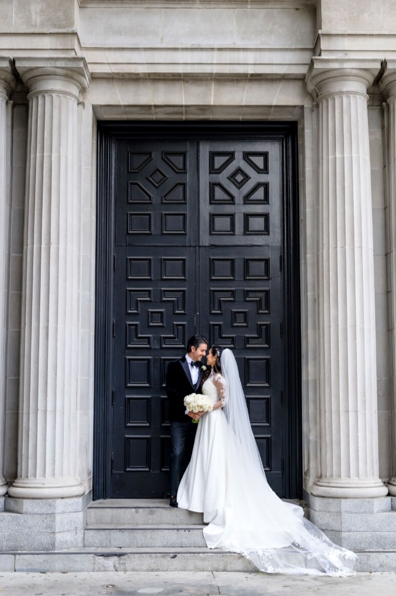 bride and groom outside vibiana