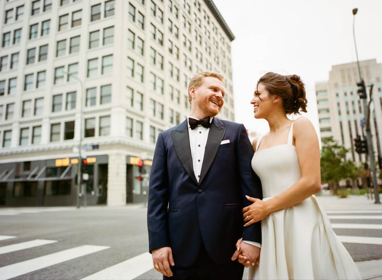 bride and groom in DTLA