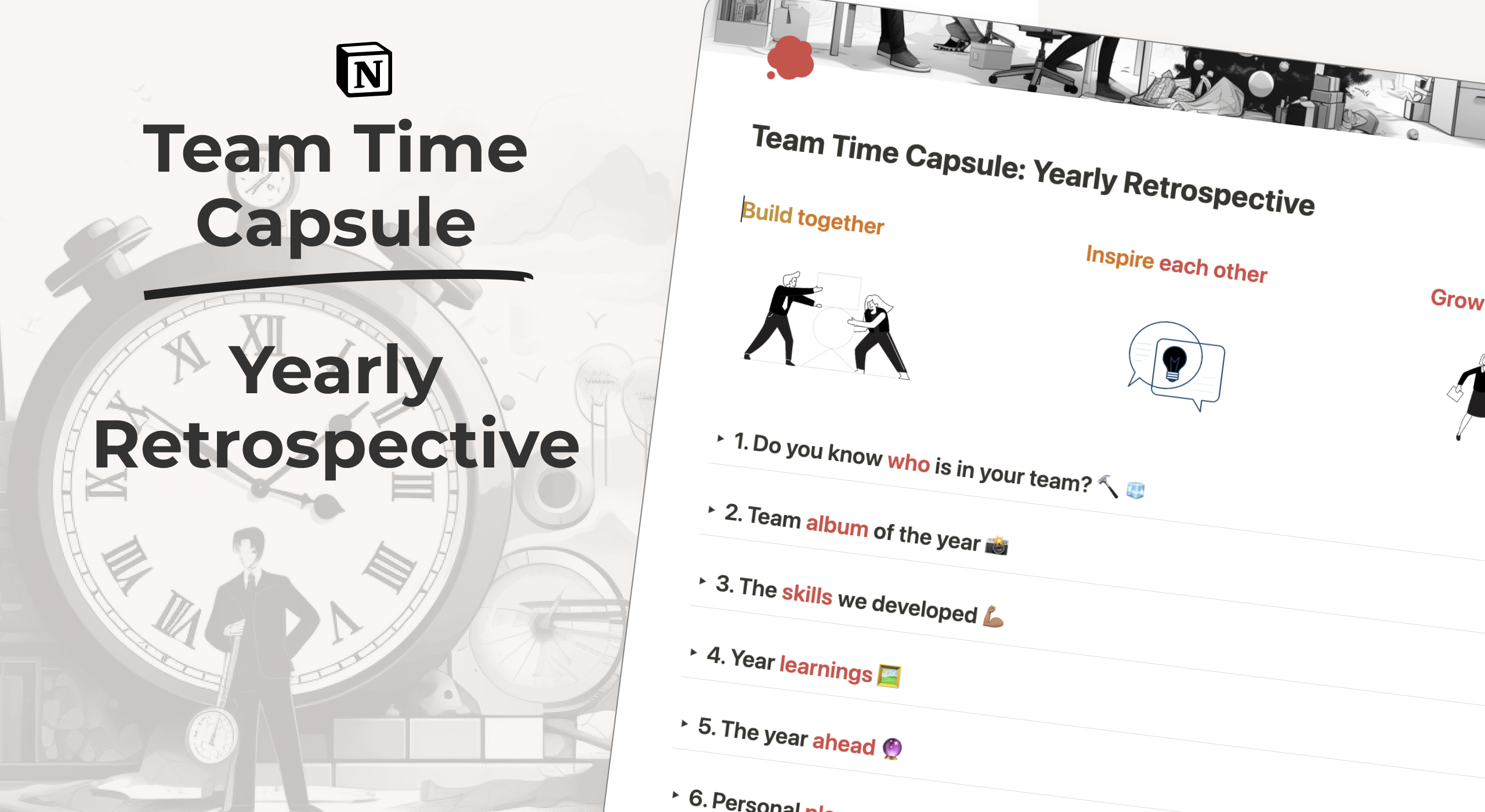 Team Time Capsule - yearly retrospective Notion template for team reflection.