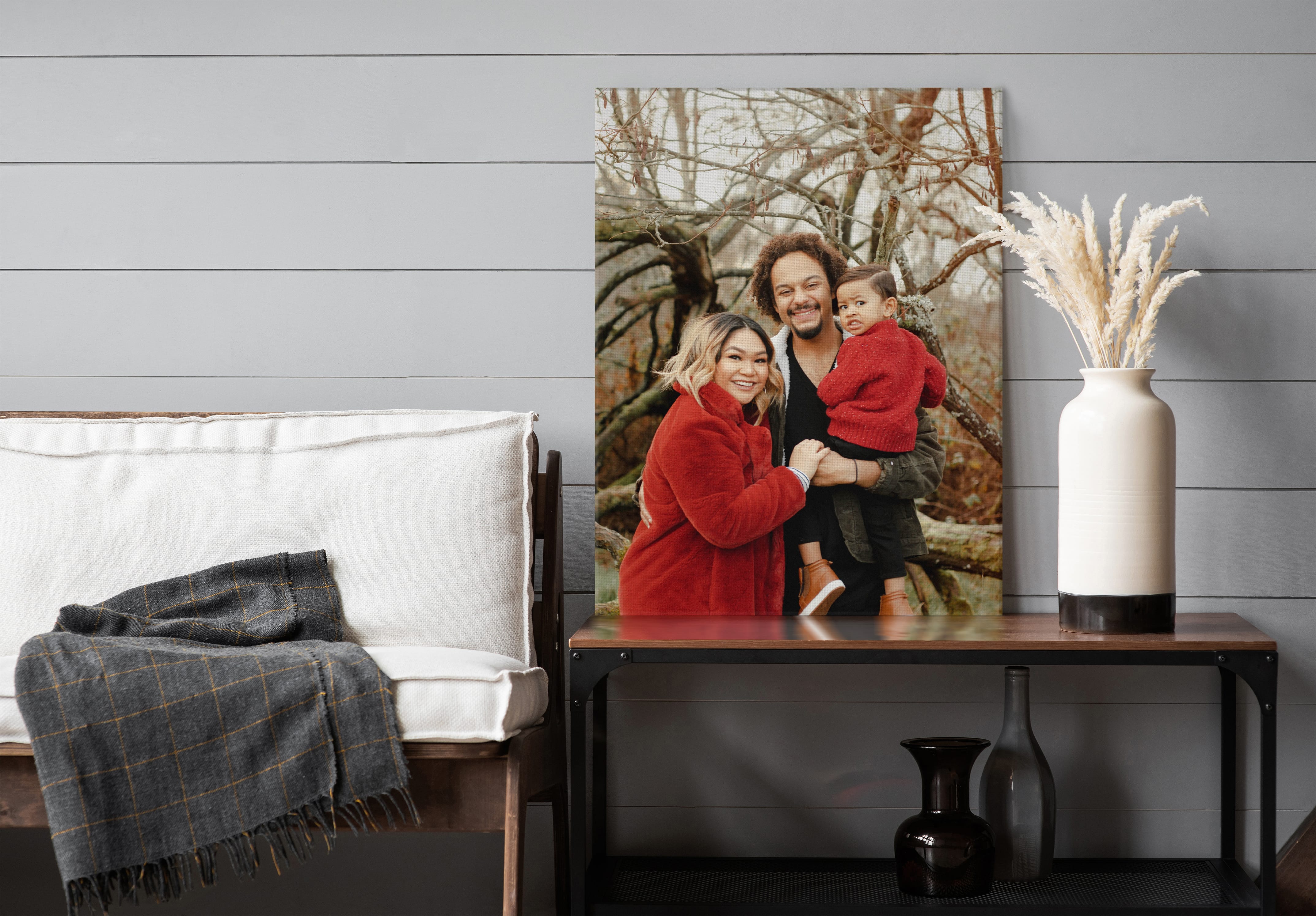 Canvas print on table of family portrait