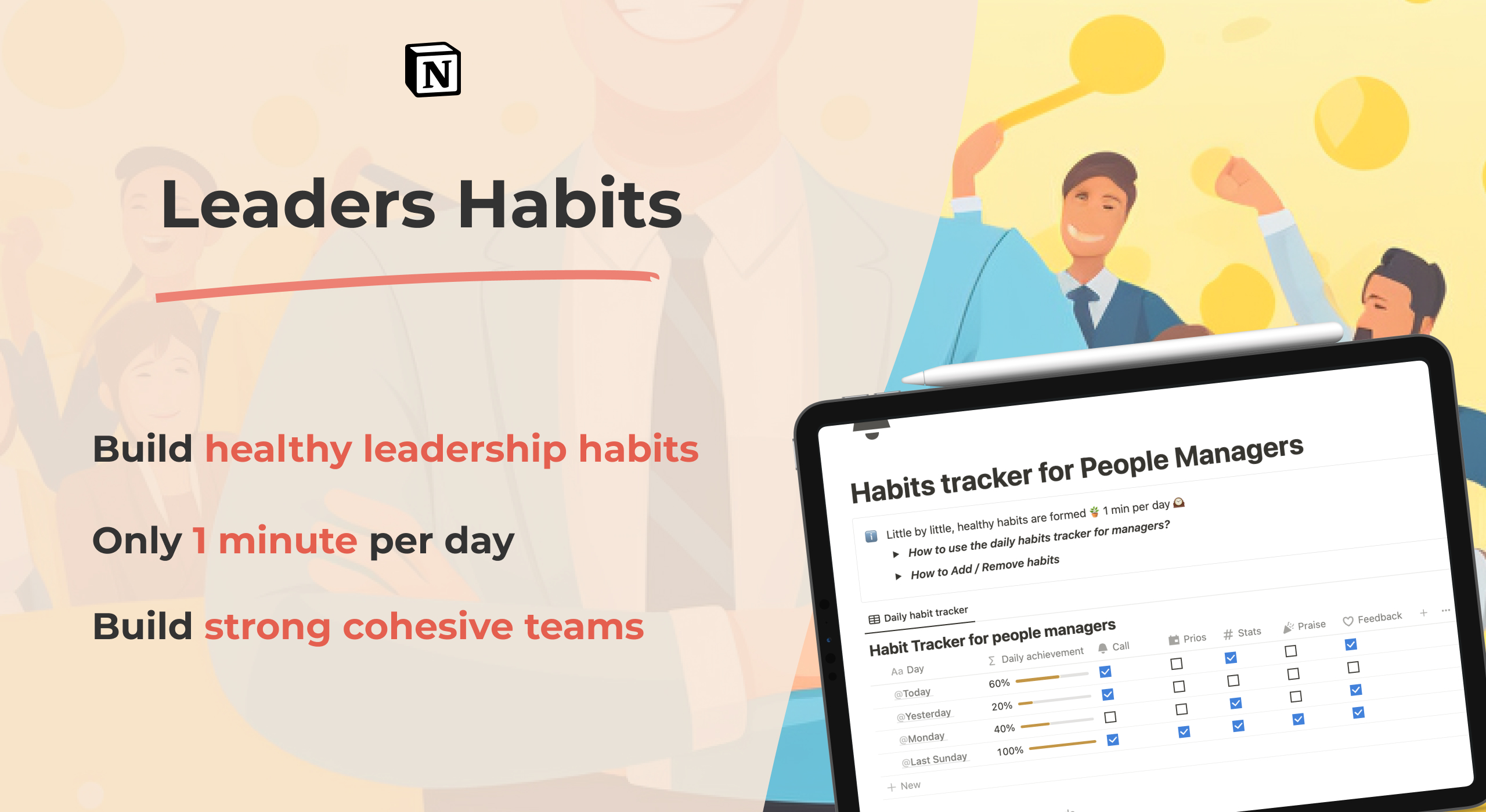 Leadership habits tracker for people managers - build healthy habits and cohesive teams.