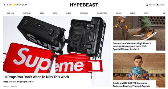 Hypebeast-Webseite