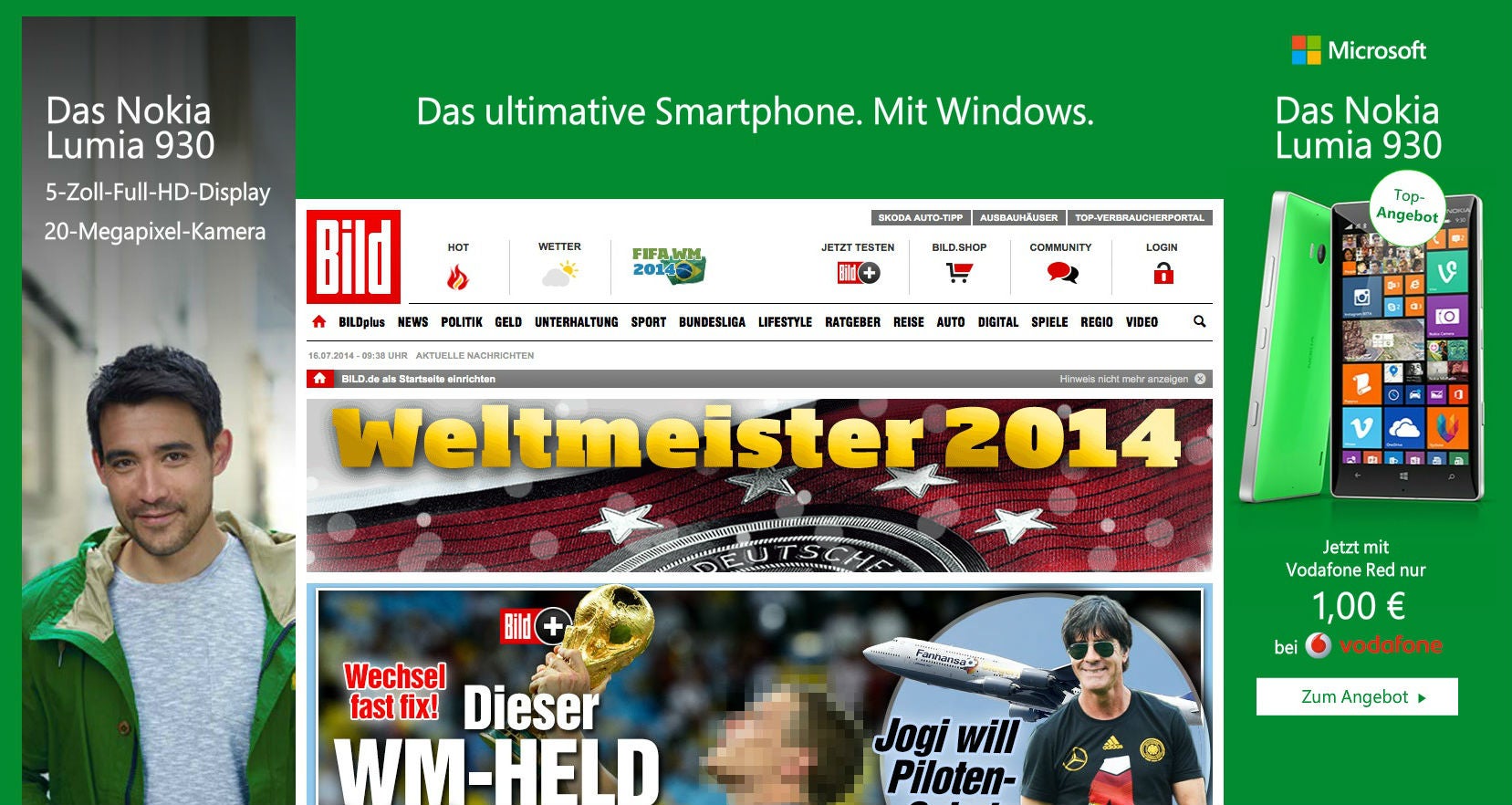 Ungezielte Werbeansprache mit Bannerwerbung (bild.de)