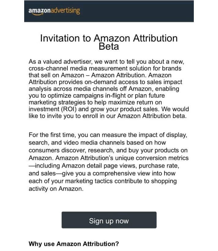 Amazon Attribution Beta Invitation OMR