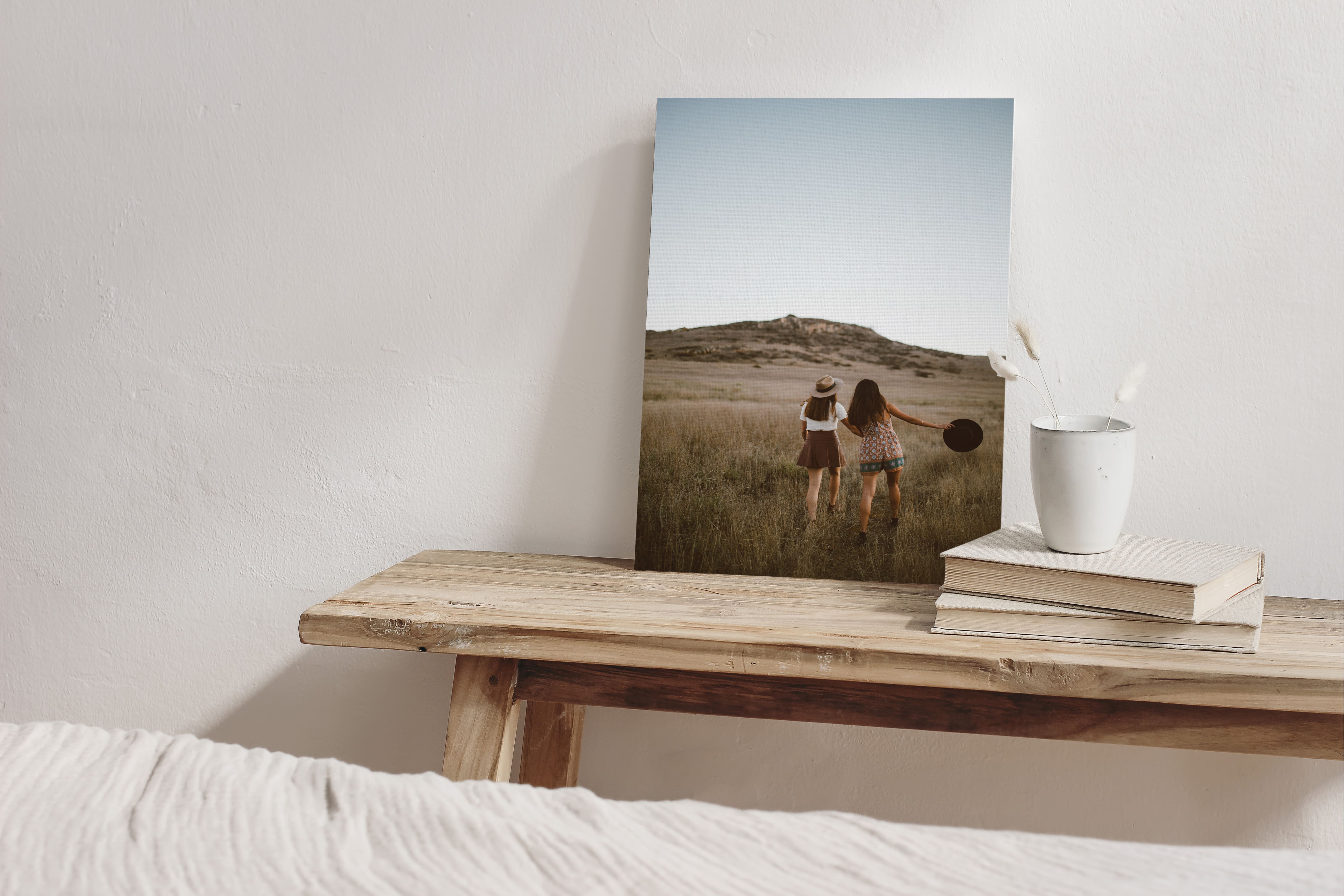 Canvas print on table of two friends exploring nature