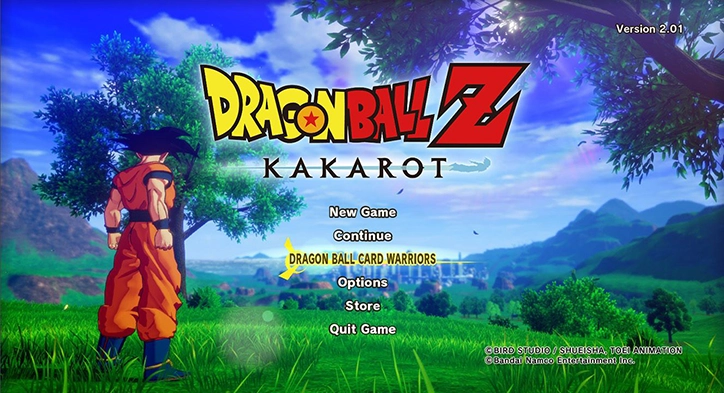 DRAGON BALL Z: KAKAROT menu with Dragon Ball Card Warriors selected.