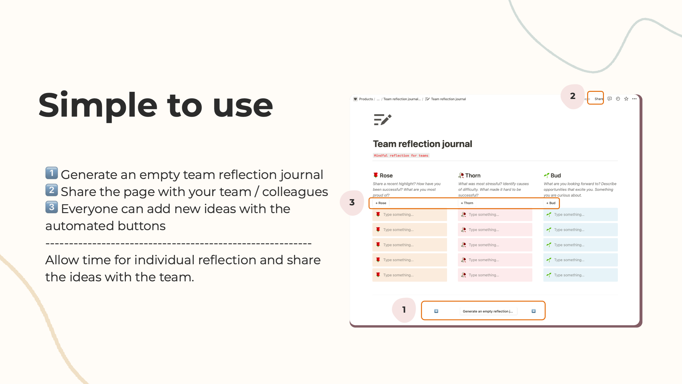 Simple-to-use team reflection template - boost team communication and growth.