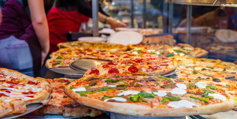 Pizza on display.