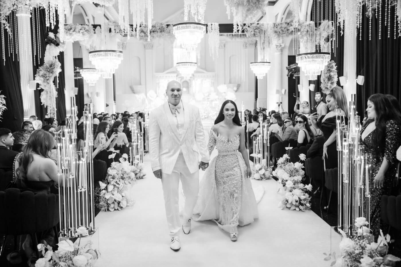 bride and groom in black and white