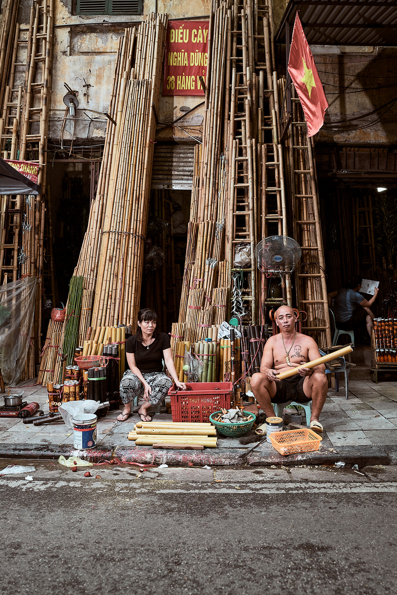 Portrait of bamboo pipe makers for personal project in Vietnam