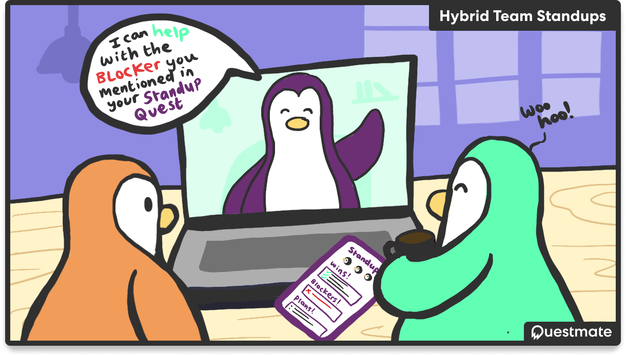 Penguins having a hybrid Huddle.