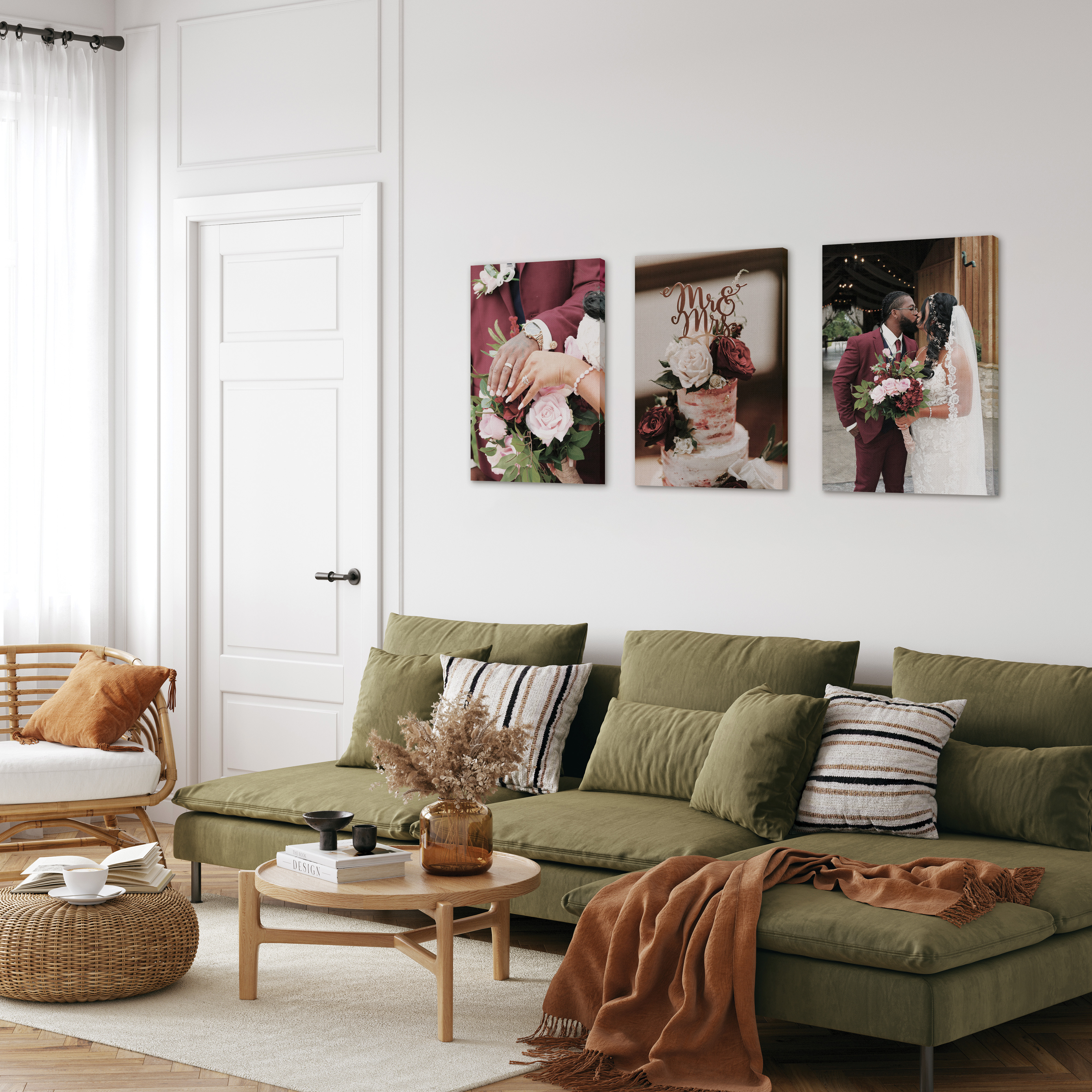 Canvas prints of wedding in living room