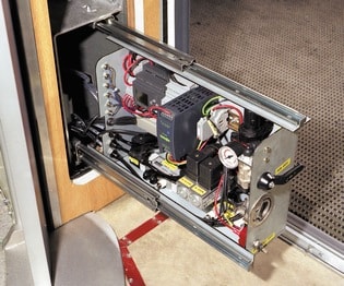 view of pneumatic door control unit extended out on 3307 telescopic slides to provide access.