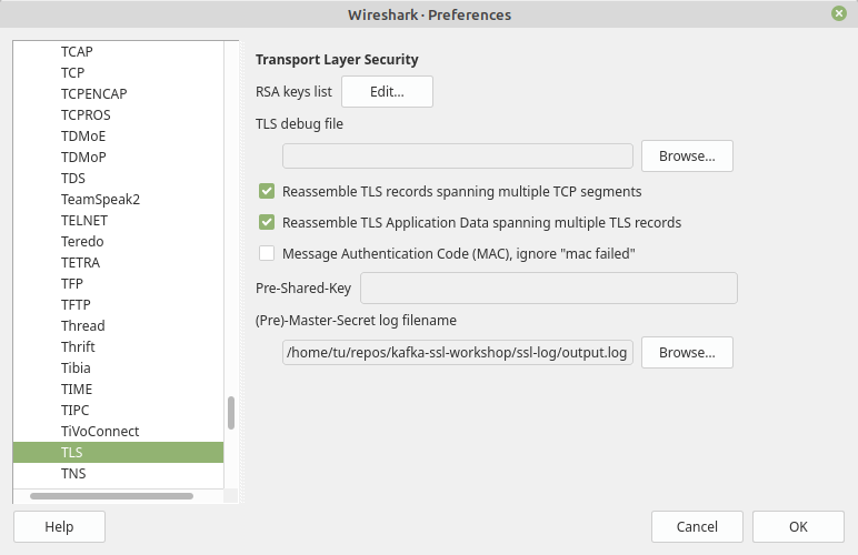 set session key log in Wireshark