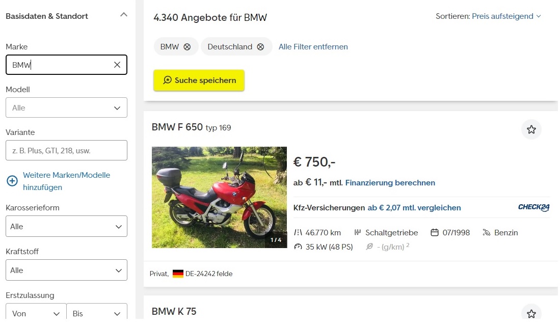 Motor zoeken Duitsland