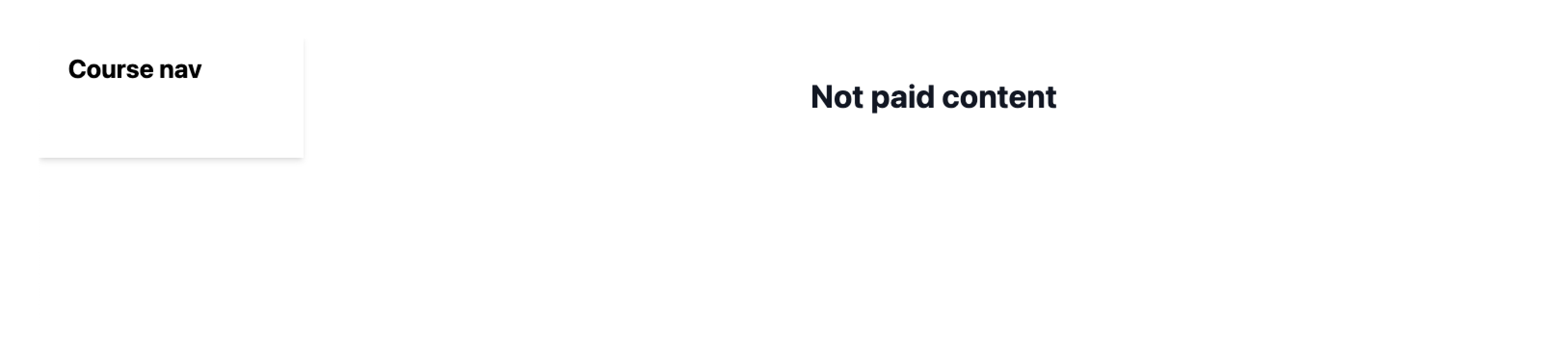 Course page for course "Not paid content" showing the headline and a sidebar with blank navigation