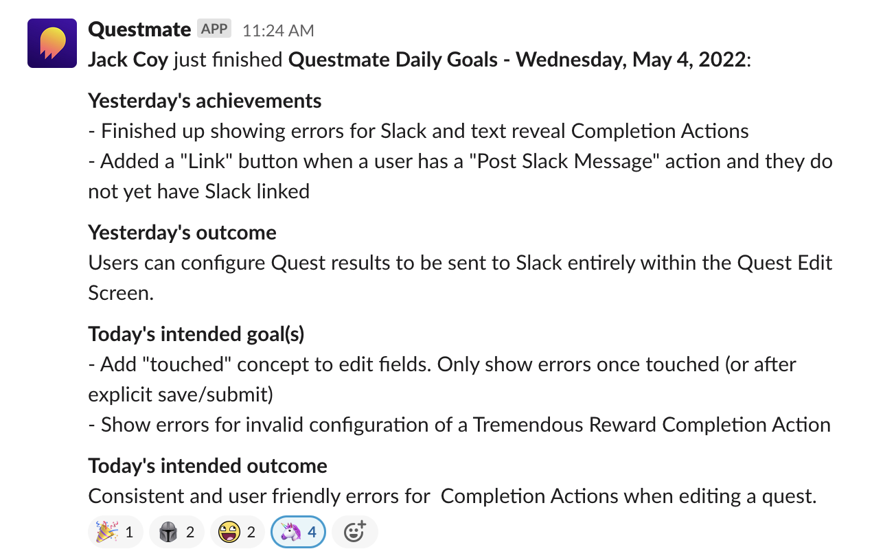 Standup posted to Slack