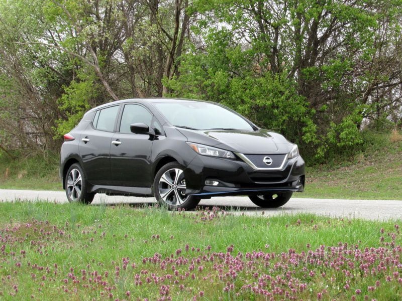 2020 Nissan Leaf Grey Front Three Quarter BH ・  Photo by Brady Holt