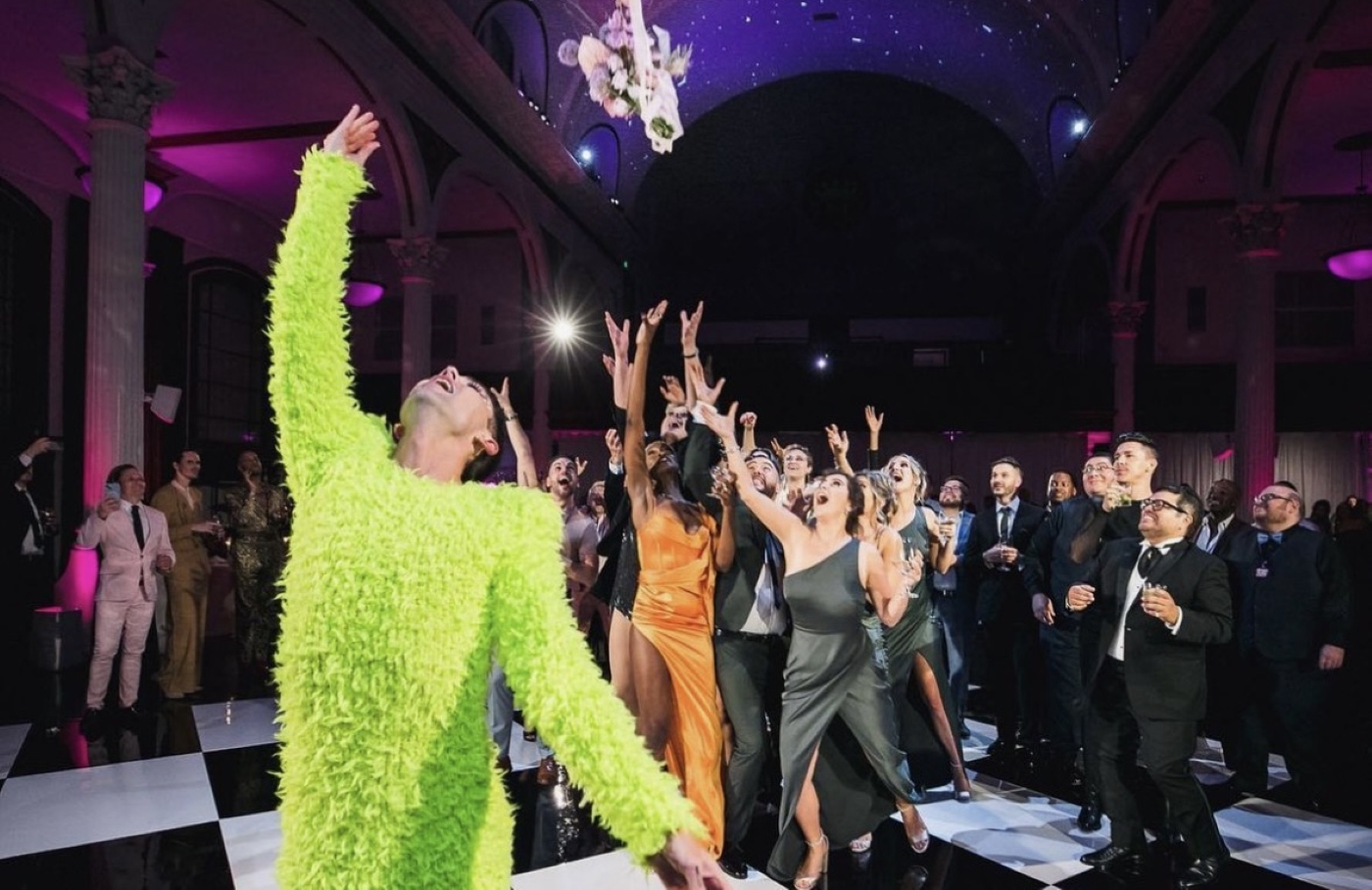 throwing flowers during a wedding