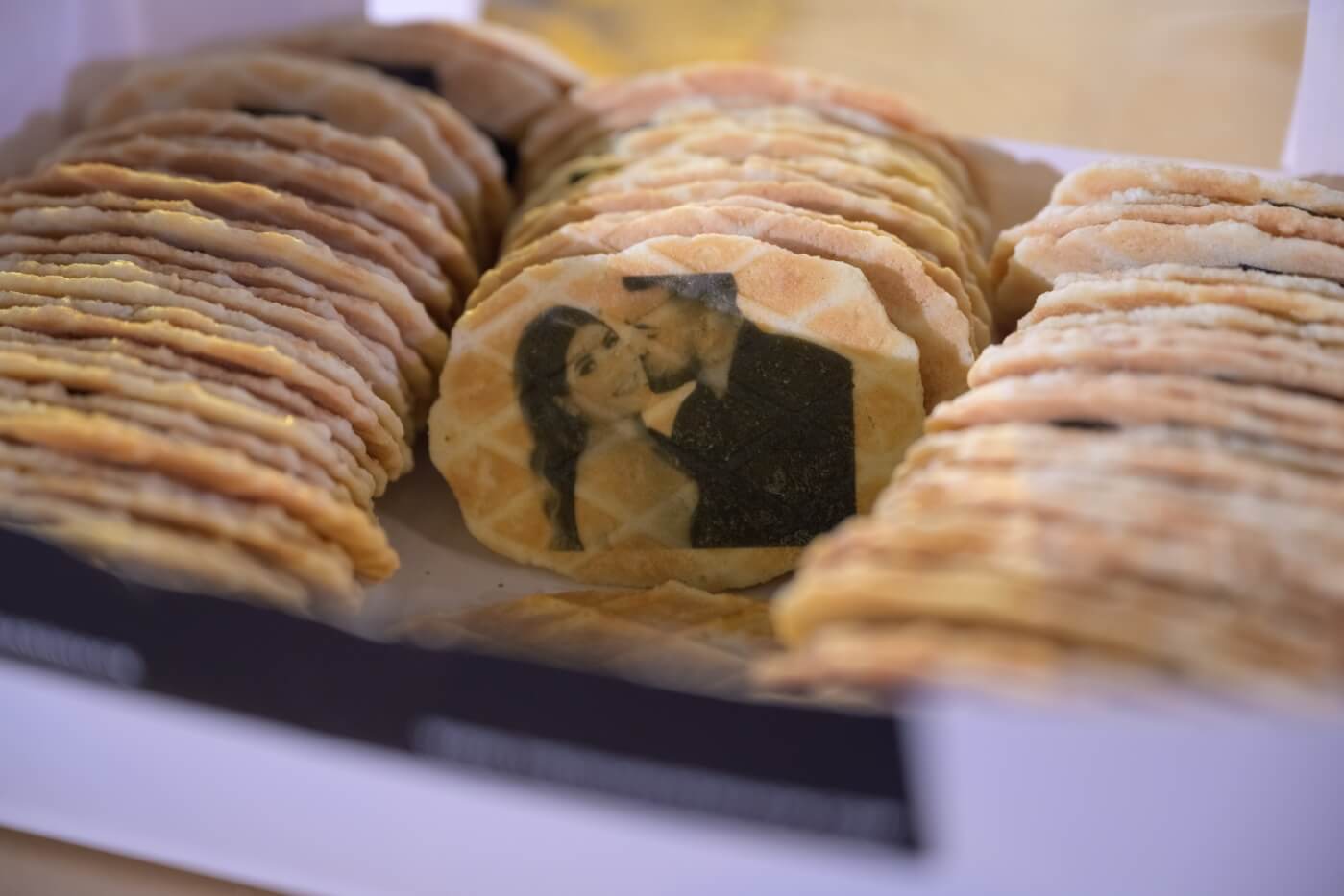 cookies with photo of the bride and groom