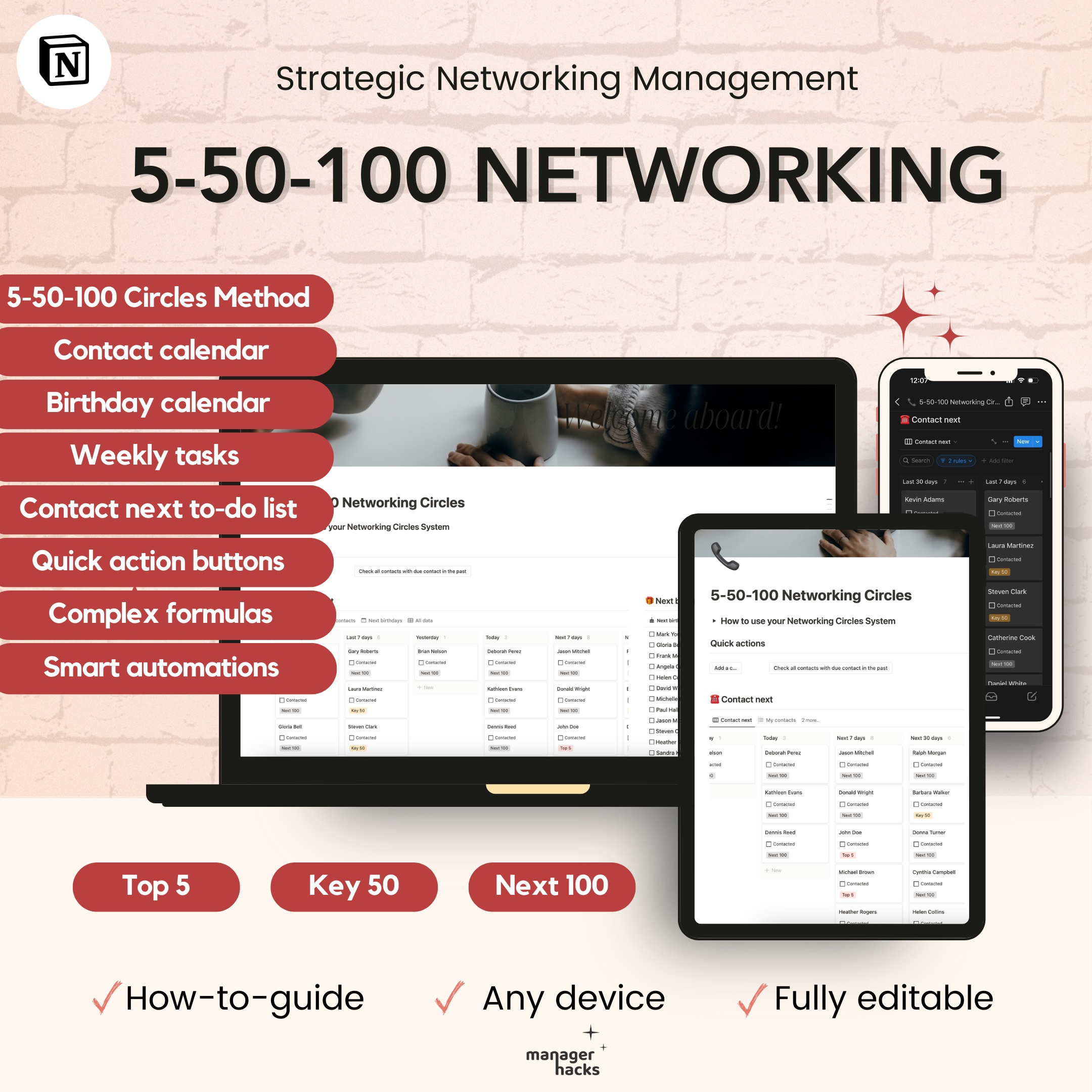 5-50-100 Networking management system - strategic contact management template.