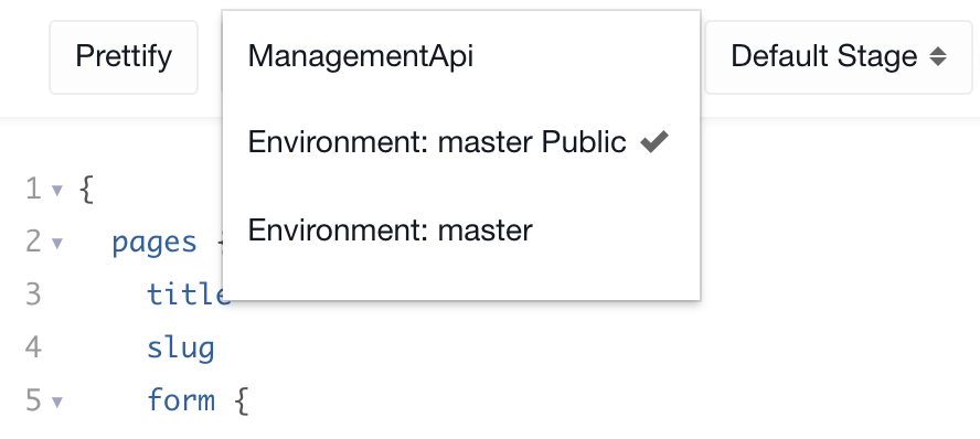 API Playground Environment dropdown