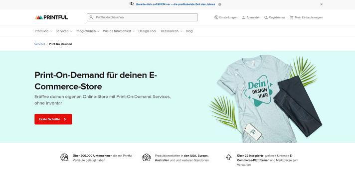 Screenshot of the print-on-demand shop Printful