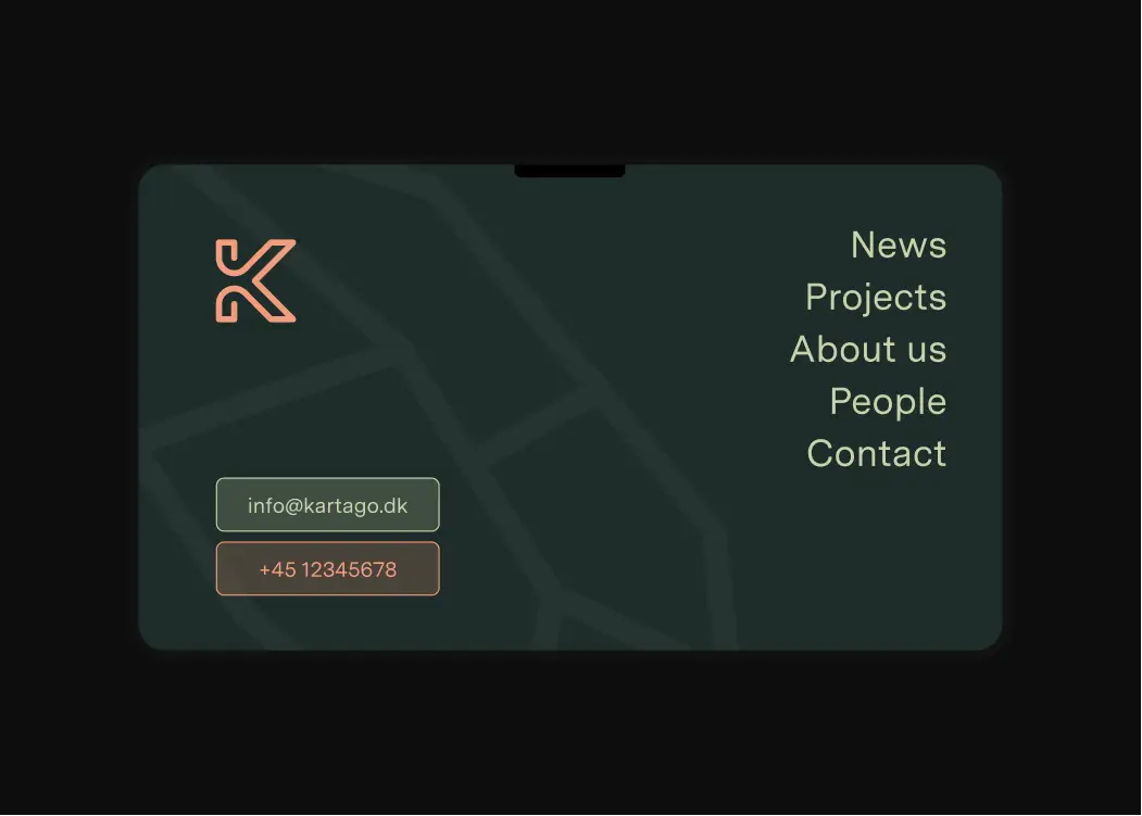 Concept design of navigation menu for client: Kartago