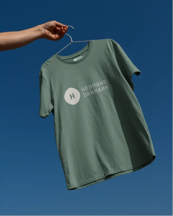Simple t-shirt merchandise design for Hermans Danmark's employees