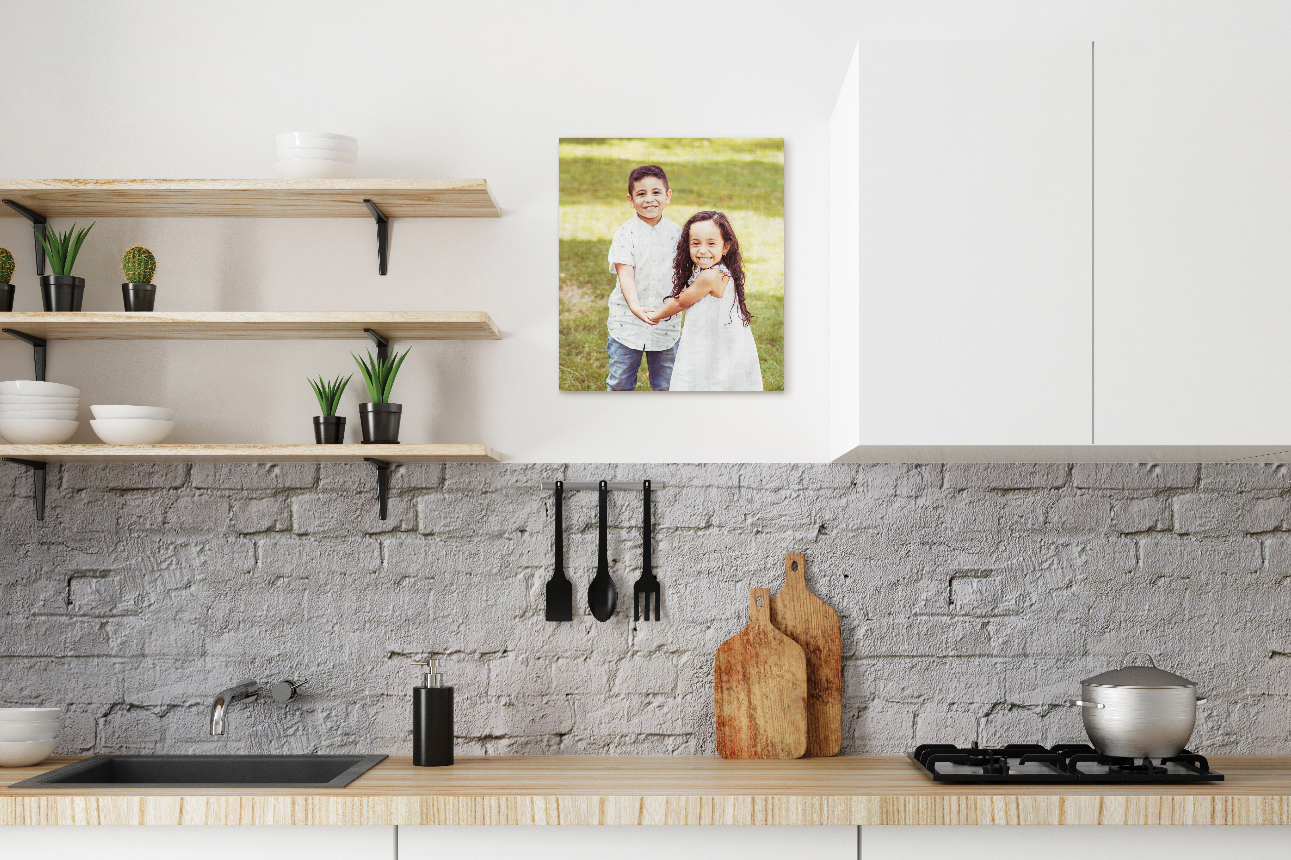 Canvas print of children in kitchen