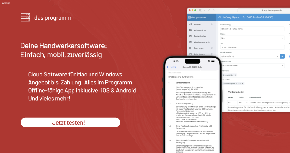 Das Programm – deine Handwerkersoftware: Einfach. Mobil. Zuverlässig.