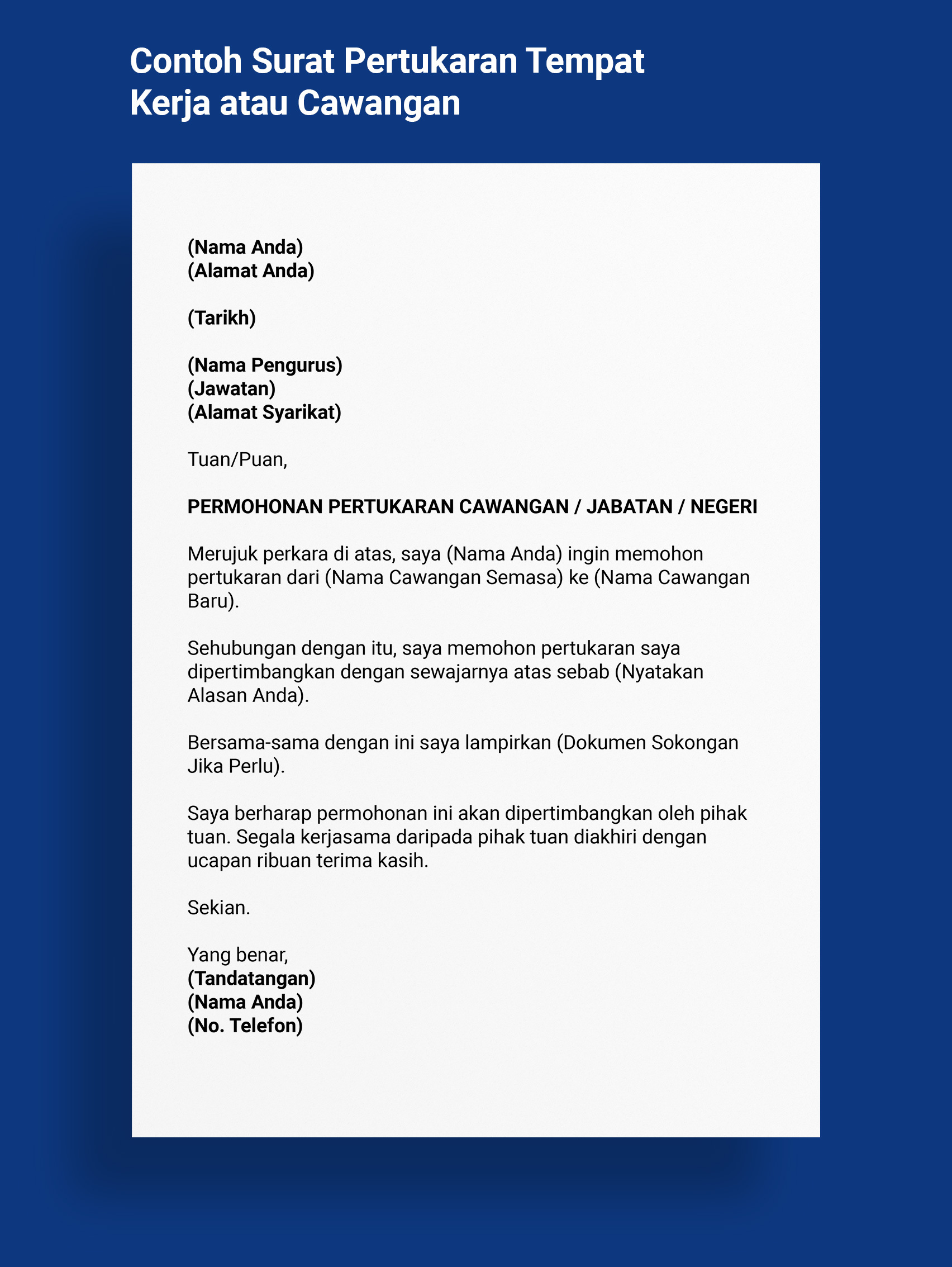 Contoh Surat Pertukaran Tempat Kerja Jobstreet Malaysia 