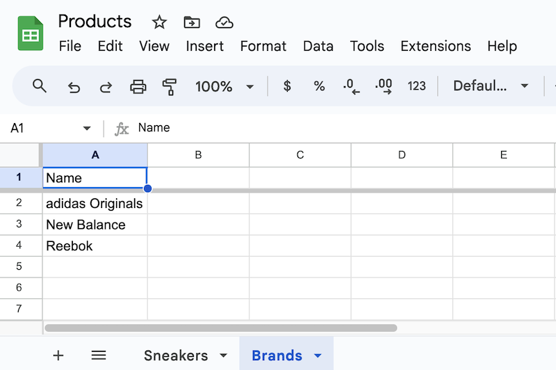 Google Sheets Brands sheet.png