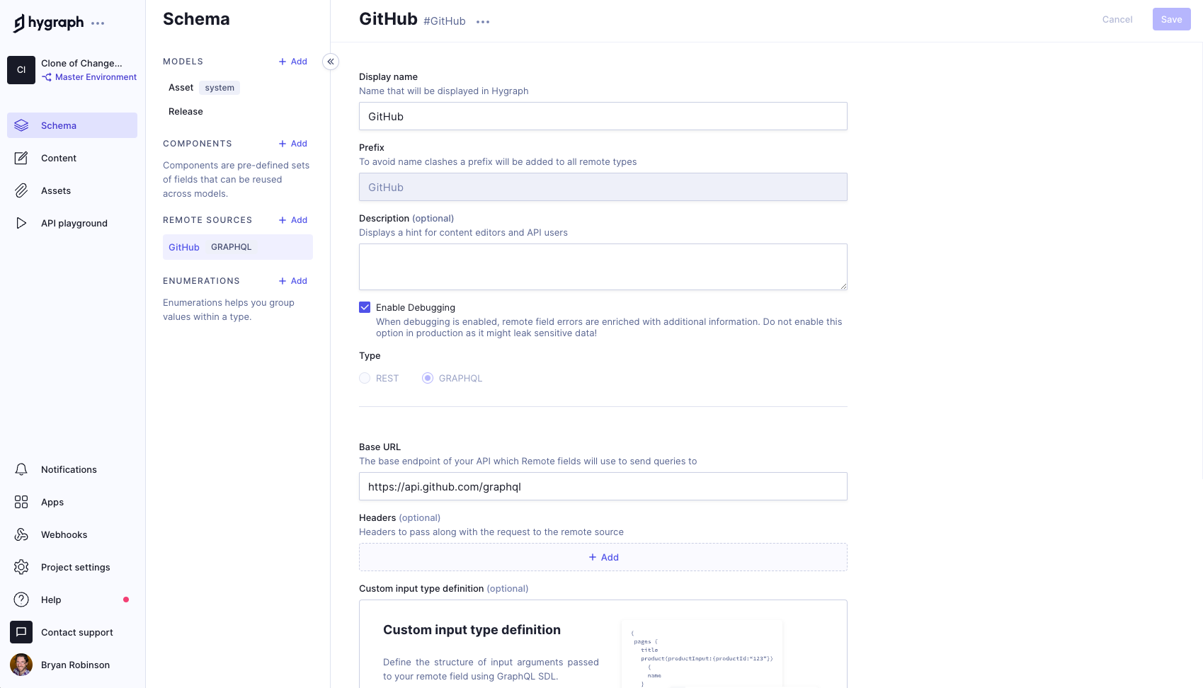 GitHub Remote Source field options