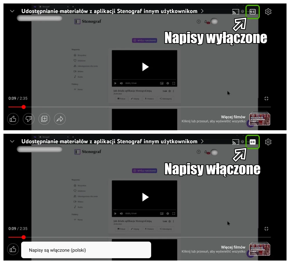 Napisy wyłączone i włączone na mobile.webp