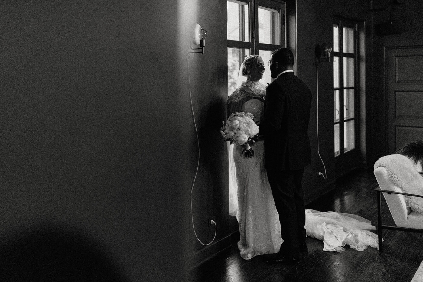 couple looking out window