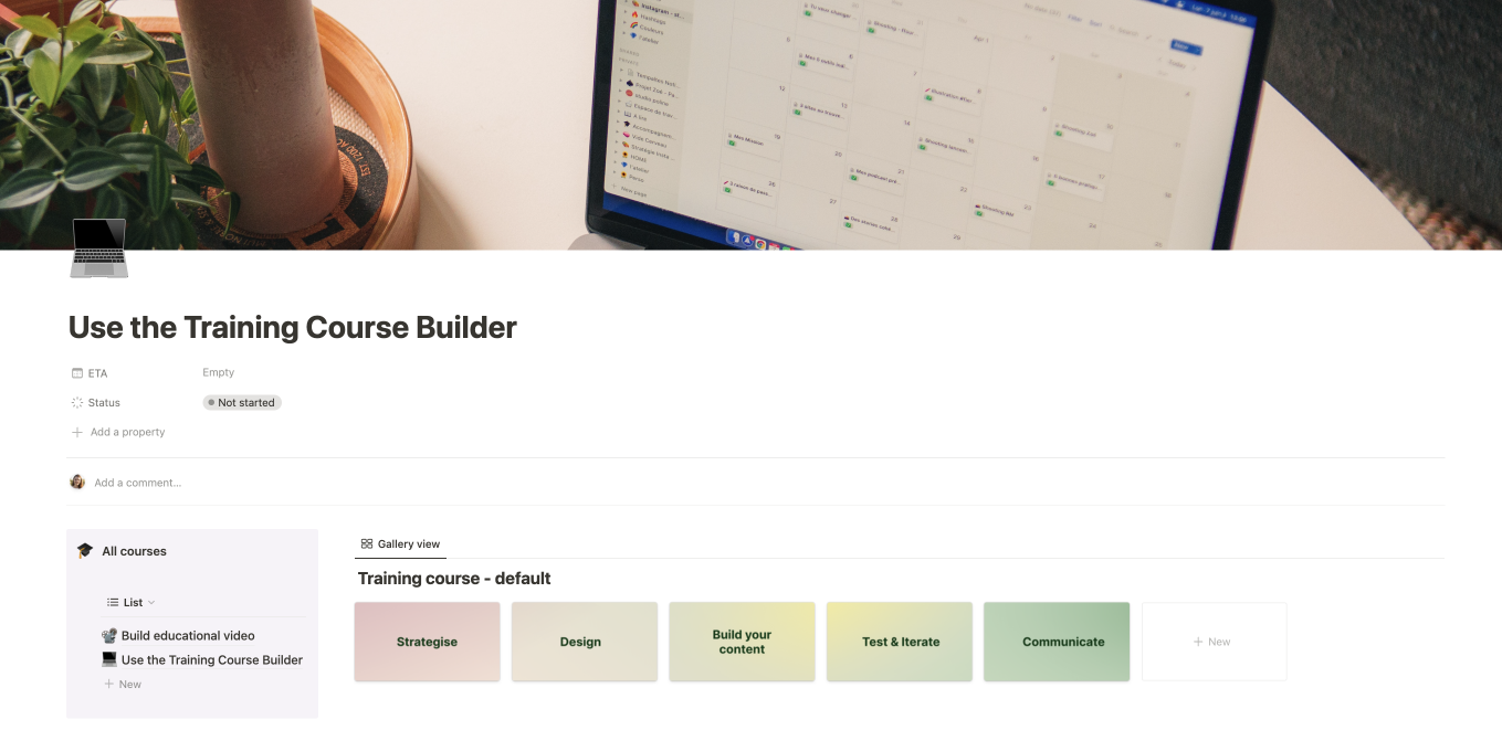 Create impactful courses using the Notion training course builder - easy navigation and structured flow.